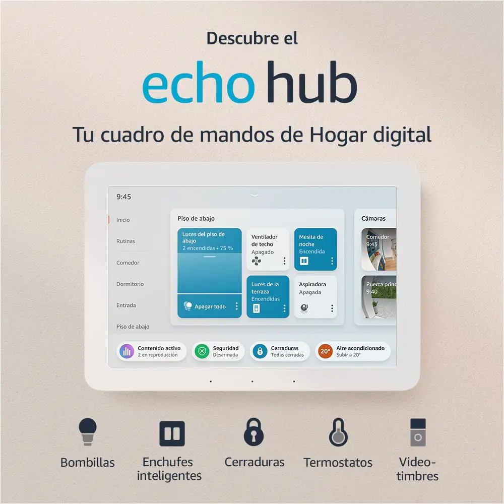 Descubre el Echo Hub | Cuadro de mandos de Hogar digital con pantalla de 8 y Alexa, compatible con más de 10000 dispositivos