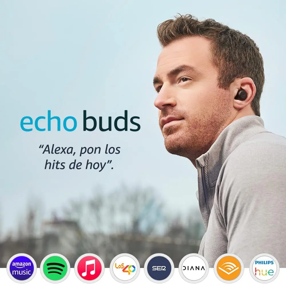 Echo Buds (2.ª generación) | Auriculares inalámbricos Bluetooth con Alexa, cancelación activa del ruido, micrófono integrado, IPX4 impermeable