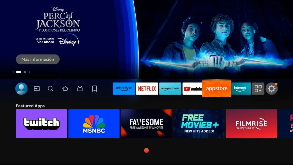 Acceso al Amazon appstore en la pantalla principal del Fire TV