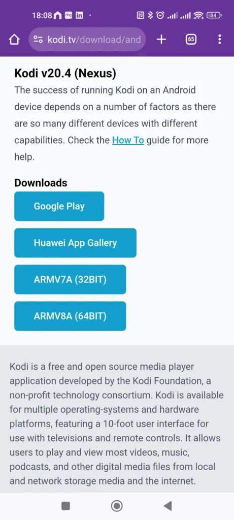 Descarga de Kodi desde el smartphone Android
