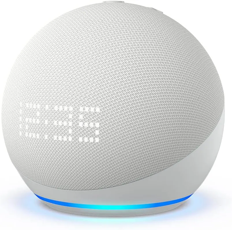 Echo Dot con reloj (5.ª generación, modelo de 2022) | Altavoz inteligente wifi y Bluetooth con Alexa y reloj, con sonido más potente y de mayor amplitud | De color blanco