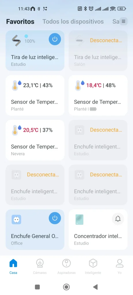 app Tapo en un smartphone android mostrando la temperatura y humedad del sensor TP-Link Tapo T310