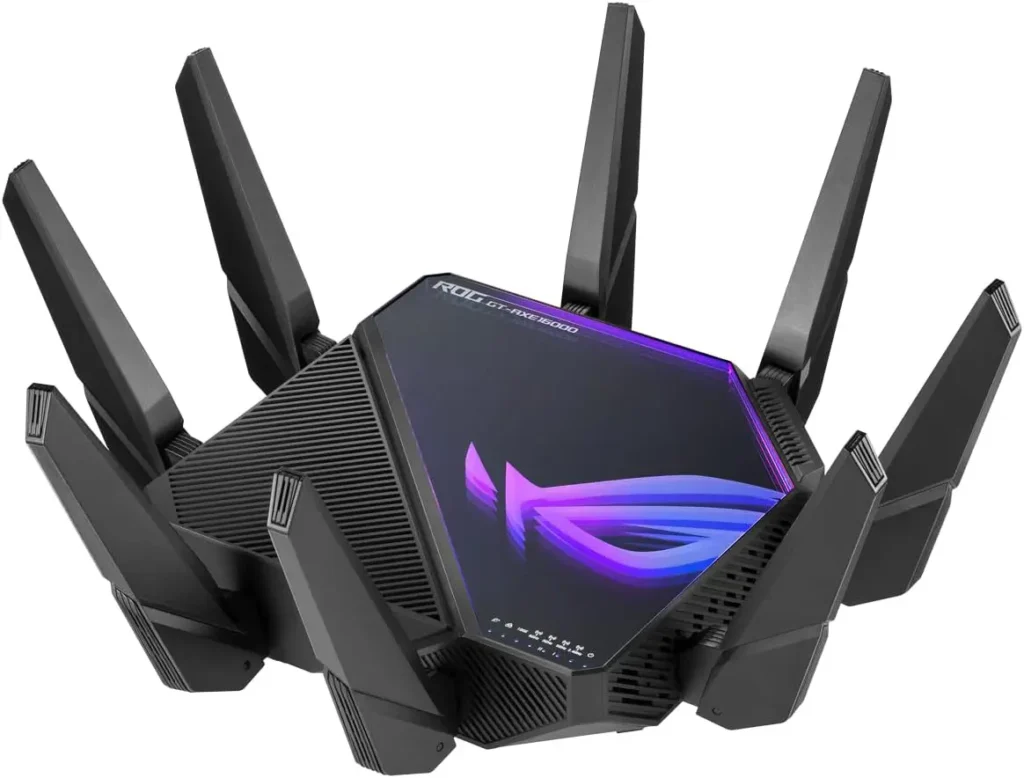 ASUS ROG Rapture GT-AXE16000 - Router gaming Wi-Fi 6E (802.11ax) extensible de cuatro bandas con 6 GHz, dos puertos 10G, WAN 2.5G, VPN Fusion, triple nivel de aceleración de juegos