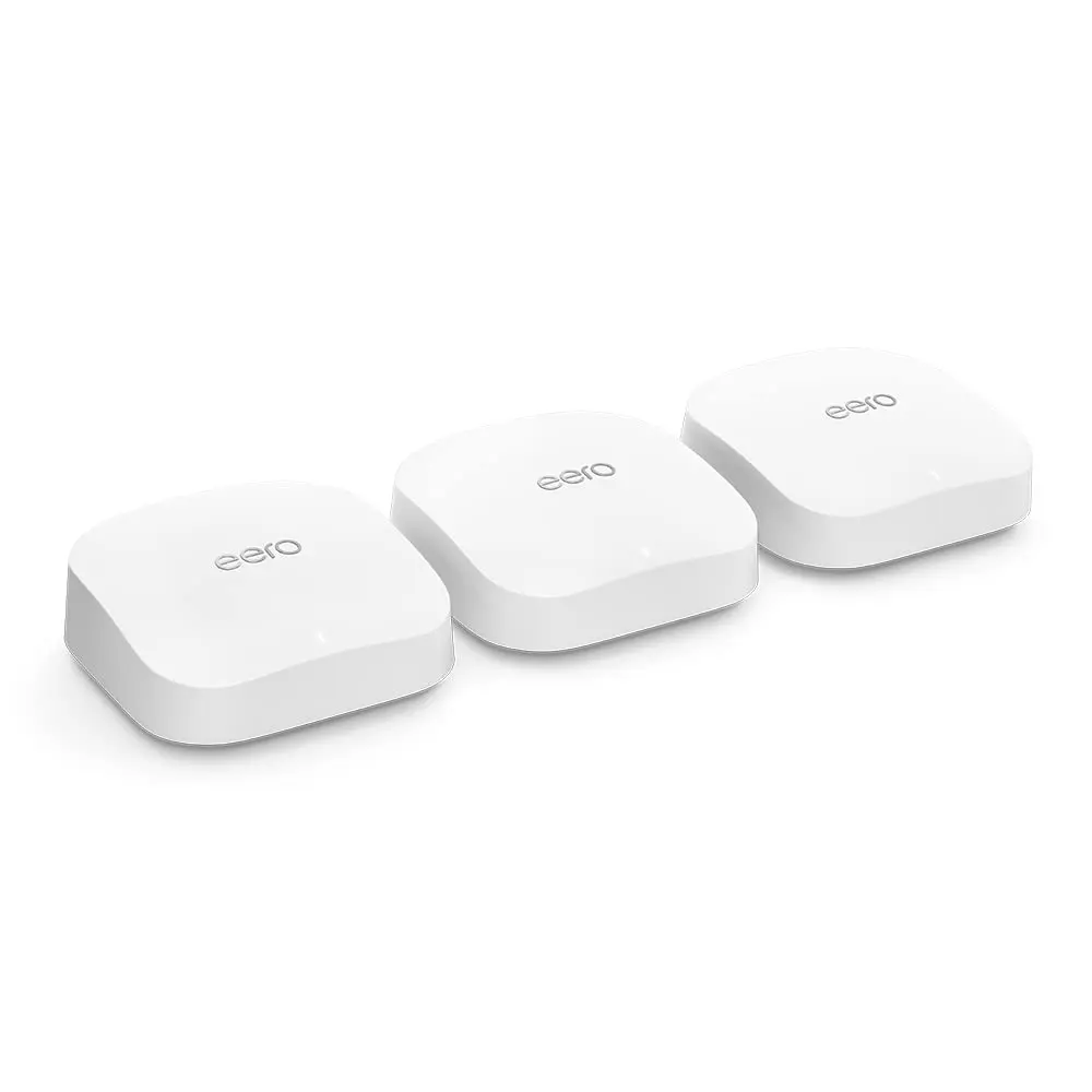 Router wifi de malla eero Pro 6E de Amazon | Con Ethernet de 2,5 Gb:s, 560 m2 de cobertura y capacidad para más de 200 dispositivos, para streaming, trabajo y videojuegos | pack de 3, modelo de 2022